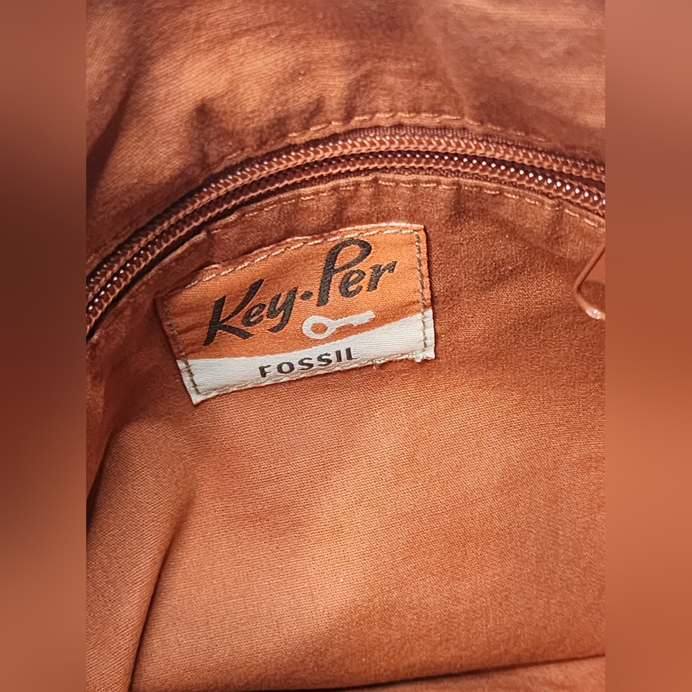 Fossil Key-Per Brown, Orange, Teal Quilted Organi… - image 7